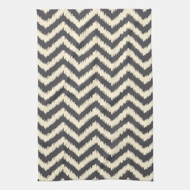 Black and Cream Ikat Chevron Kitchen Towel (Vertical)