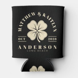 Black and Cream Irish Lucky Clover Wedding Crest Can Cooler
