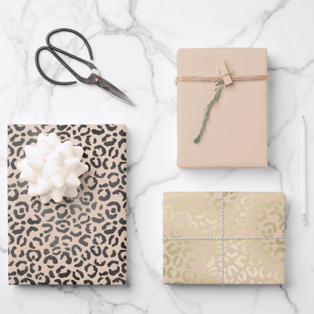 Black and Cream Leopard Print      Wrapping Paper Sheet (Front)