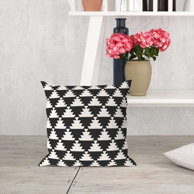 Black and Cream Modern Aztec Geometric Pattern Throw Pillow (Creator Uploaded)