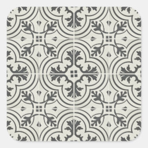 black and cream ornate floor pattern texture square sticker