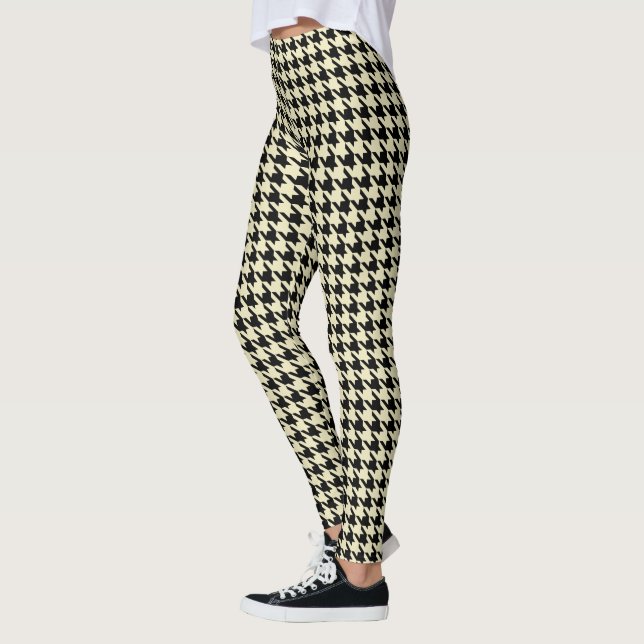 Black and Cream Pied De Poule Houndstooth Leggings (Left)
