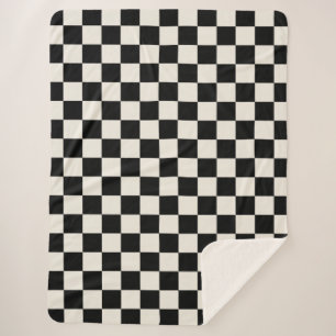 Black and Cream Retro Check Sherpa Blanket