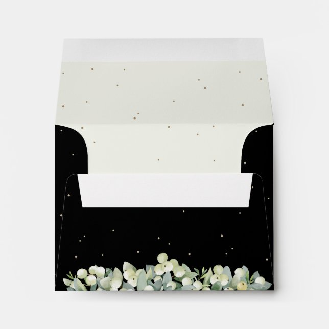 Black and Cream Snowberry+Eucalyptus Wedding A2 Envelope (Back (Bottom))