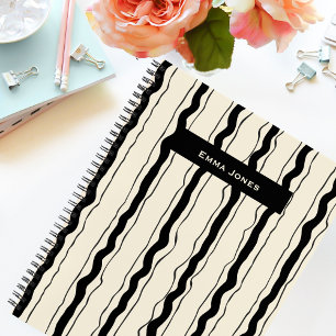 Black and Cream Stripes Fun Simple Elegant Custom Notebook