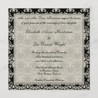 Black and Cream Vintage Damask Lace Wedding Invita Invitation