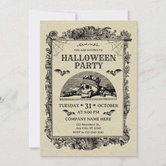 Black and Cream Vintage Office Party Halloween Invitation (Front)