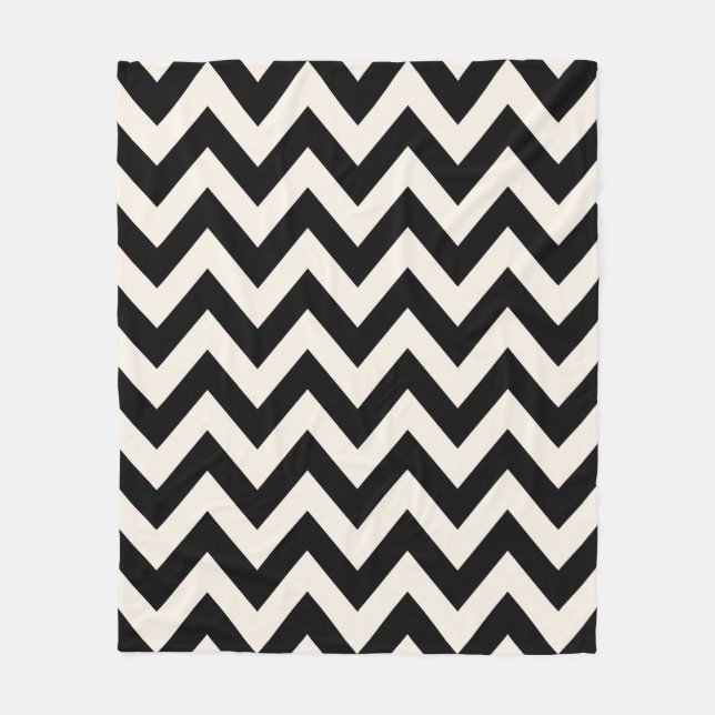 Black And Cream White Chevron, Zigzag Herringbone Fleece Blanket (Front)