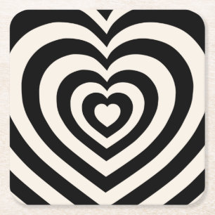 Black And Cream White Hearts Square Paper Coaster