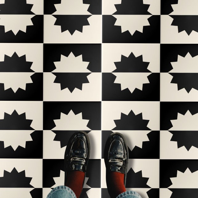 black and Crean Sun Mid Century Modern Tile (black and Crean Sun Mid Century Modern Tile)