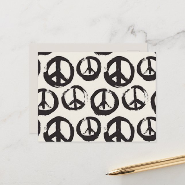 Black and Creme Colour Peace Sign Postcard (Front/Back In Situ)