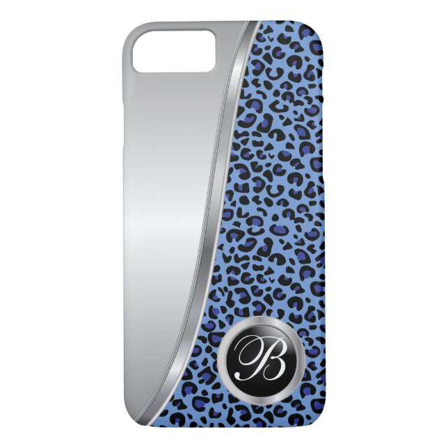 Black and Dark Blue Leopard Print | Monogram Case-Mate iPhone Case (Back)