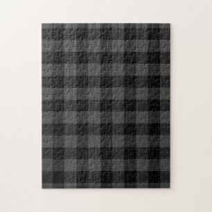 Black and Dark Grey Gingham Check Pattern Jigsaw Puzzle