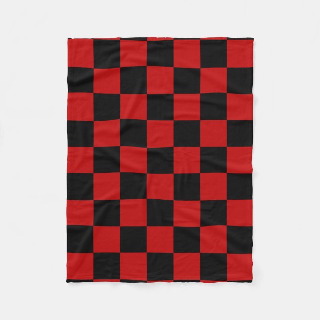 Black and Dark Red Square Pattern Fleece Blanket (Front)