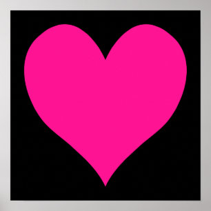 Black and Deep Pink Cute Heart Shape Poster