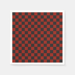 Black and Deep red checkerboard pattern Napkin