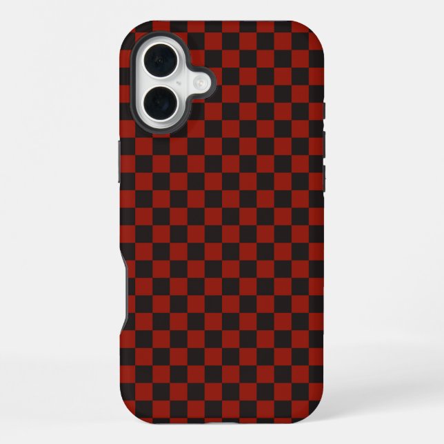 Black and Deep red chequerboard pattern iPhone Case (Back)