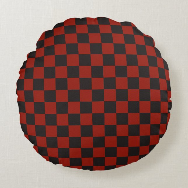 Black and Deep red chequerboard pattern Round Pillow (Front)