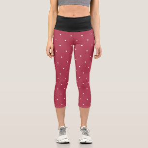 Black and Deep Rose White Geometric Polka Dots  Capri Leggings