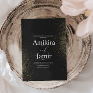 Black and Dusty Gold Pixie Sparkle Wedding Invitation