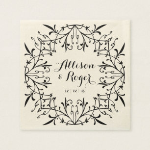 Black and Ecru Fancy Vintage Wedding Napkin