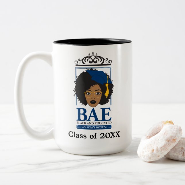 Black and Educated Master's Personalized Class Two-Tone Coffee Mug (With Donut)