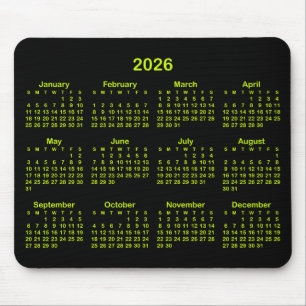 Black and Electric Lime 2026 Calendar Mouse Pad
