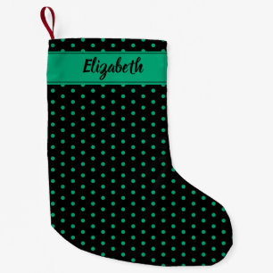 Black and Emerald Green Polka Dots Personalized Small Christmas Stocking