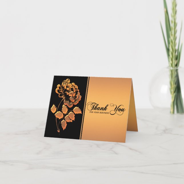 Black and FAUX Copper Peony Thank You Card (Front)
