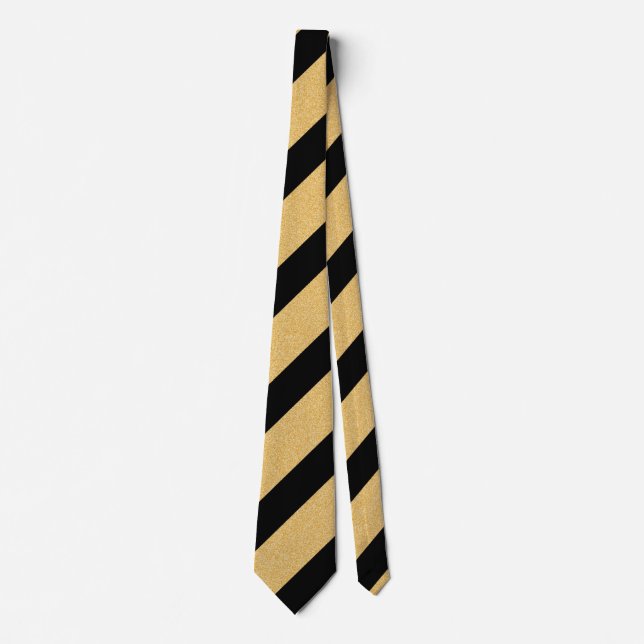 Black and Faux Glitter Gold Diagonal Stripes Tie (Front)