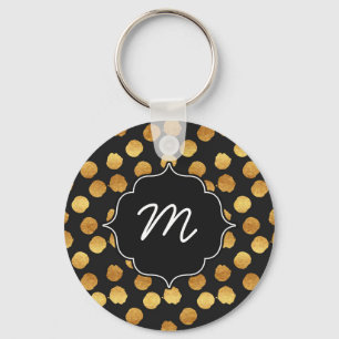 Black and Faux Gold Big Dots Keychain
