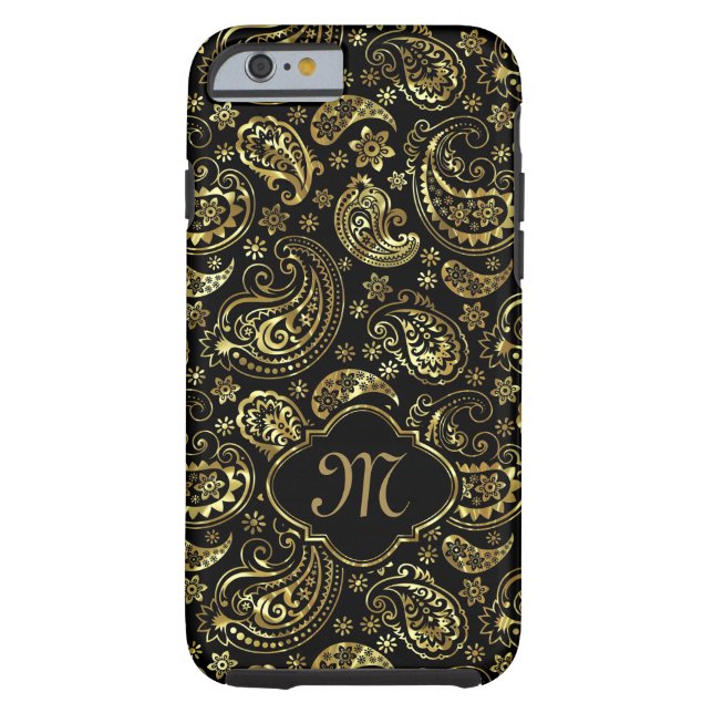 Black And Faux Gold Elegant Floral Paisley Case-Mate iPhone Case (Back)