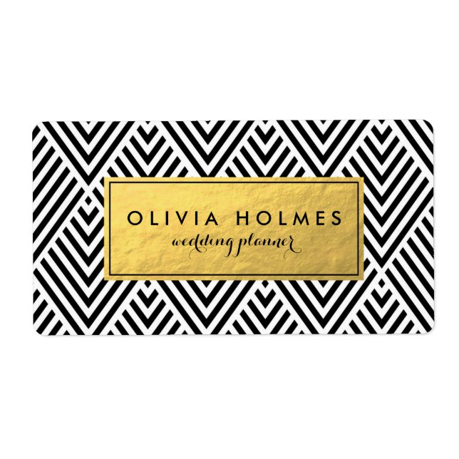 Black and Faux Gold Foil Chevron Label (Front)