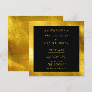 Black and Faux Gold Foil Modern Wedding Invitation