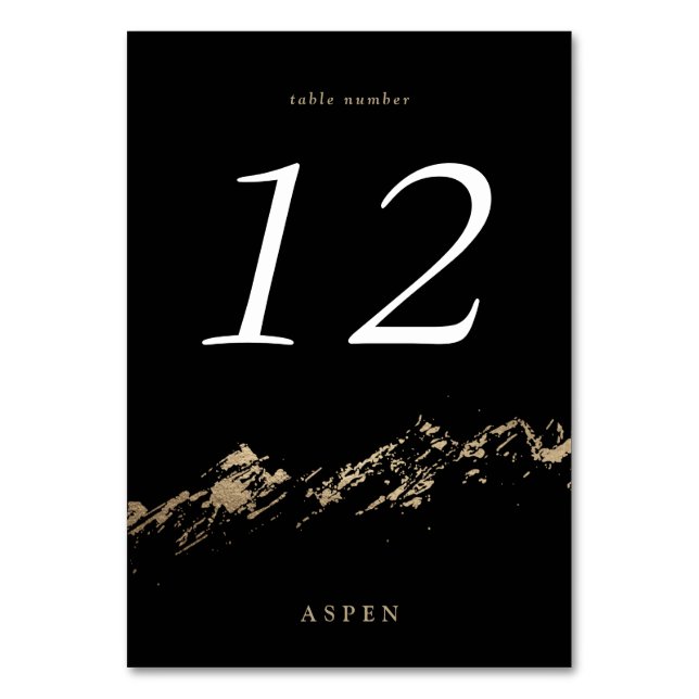 Black and Faux Gold Foil Mountains Table Card (Front)
