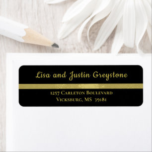 Black and Faux Gold Glam Return Address