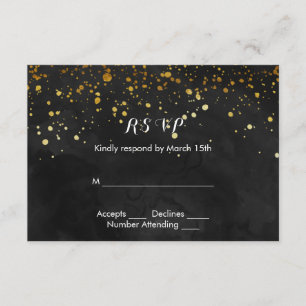 Black and Faux Gold Glitter RSVP Card