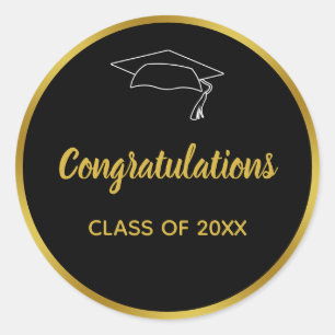 Black and Faux Gold Graduation Congratulations Classic Round Sticker