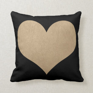 black and faux gold leather heart throw pillow