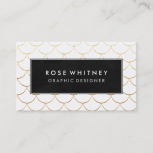 Black and Faux Gold Scallops Business Card