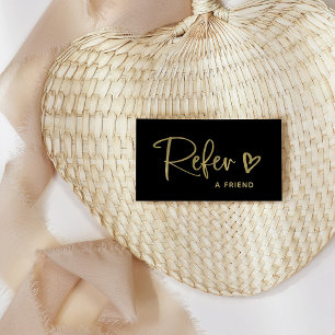 Black and Faux Gold Script and Heart   Referral Card