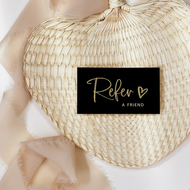 Black and Faux Gold Script and Heart | Referral Card (Creator Uploaded)