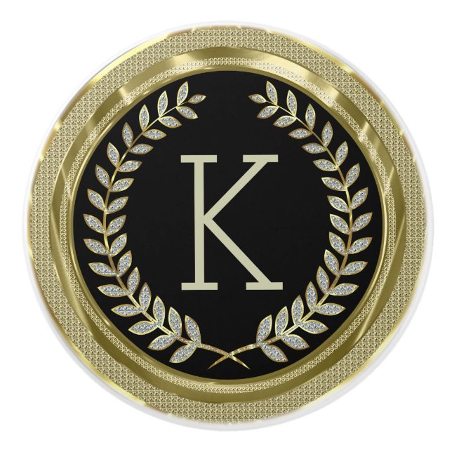 Black And Faux Gold White Glitter Wreath Ceramic Knob (Front)