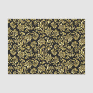 Black And Faux Metallic Gold Floral Damasks Tissue Paper