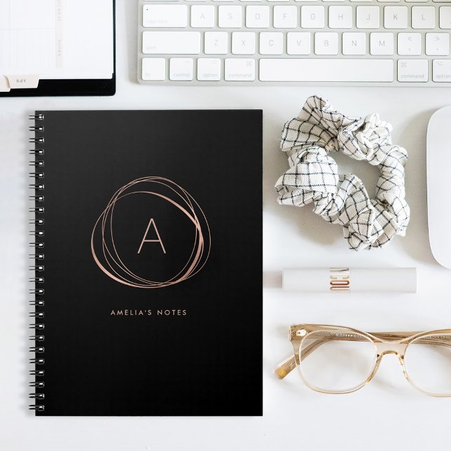 Black and Faux Rose Gold Monogram Notebook (Creator Uploaded)