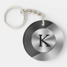 Black and faux silver geometric design keychain