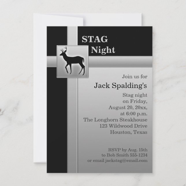 Black and FAUX Silver Grey Stag Invitation (Front)