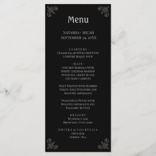 Black and Faux Silver Simple Elegant Menu