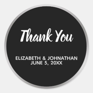 Black and Faux Silver Wedding Thank You Classic Round Sticker