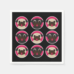 Black and Fawn Pug Heads Birthday Party Napkin